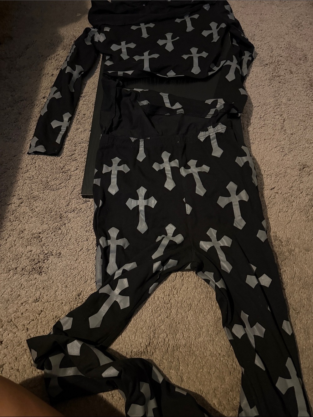 Fashion Nova Black Two-Piece Set with Gray Cross Print